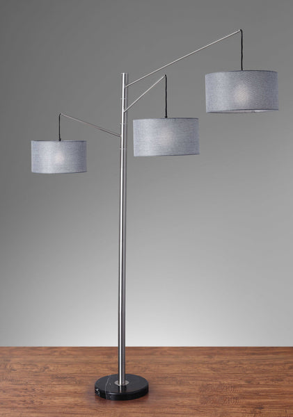 Three Light Floor Lamp Brushed Metal Swing Arms