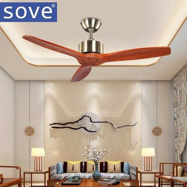 Sove 42 Inch Vintage Wooden Ceiling Fans Without Light Bedroom Home Fan 220v Ceiling Fan Wood Remote Control ventilador de teto
